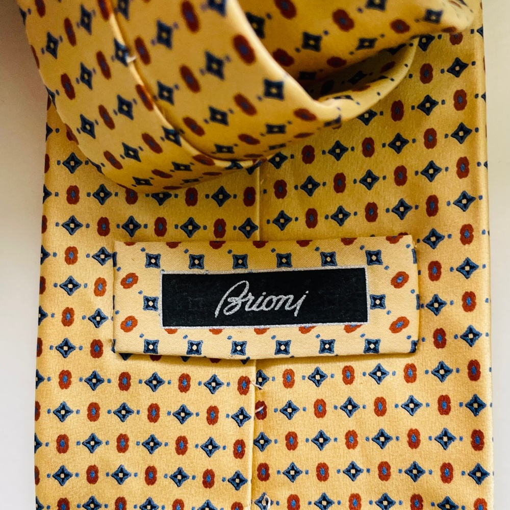 BRIONI Italian Silk Tie Pale Yellow Gold Blue